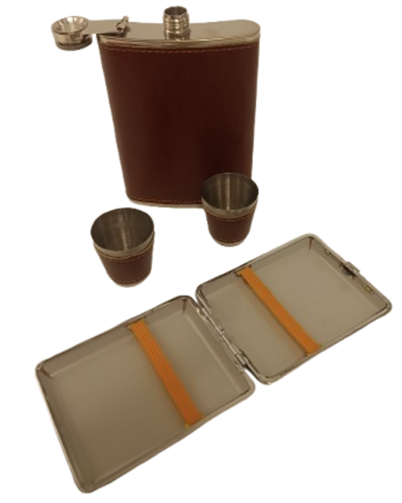 kit frasco de bebida com Cigarreira Marrom